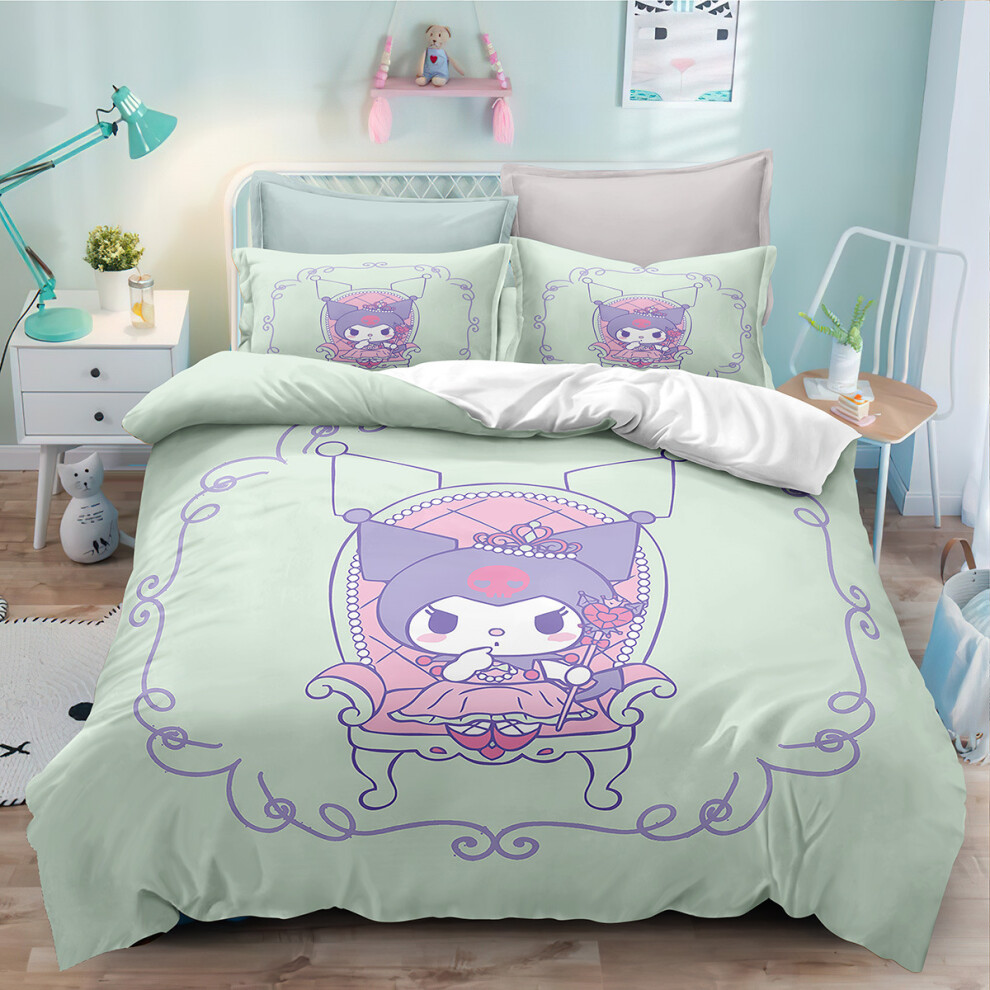 (Style 3, Single 135*200cm) Kuromi Bedding Sets Cute Bed Cover Anime Cartoon 3D Printed Lightweight Room Decor Sets