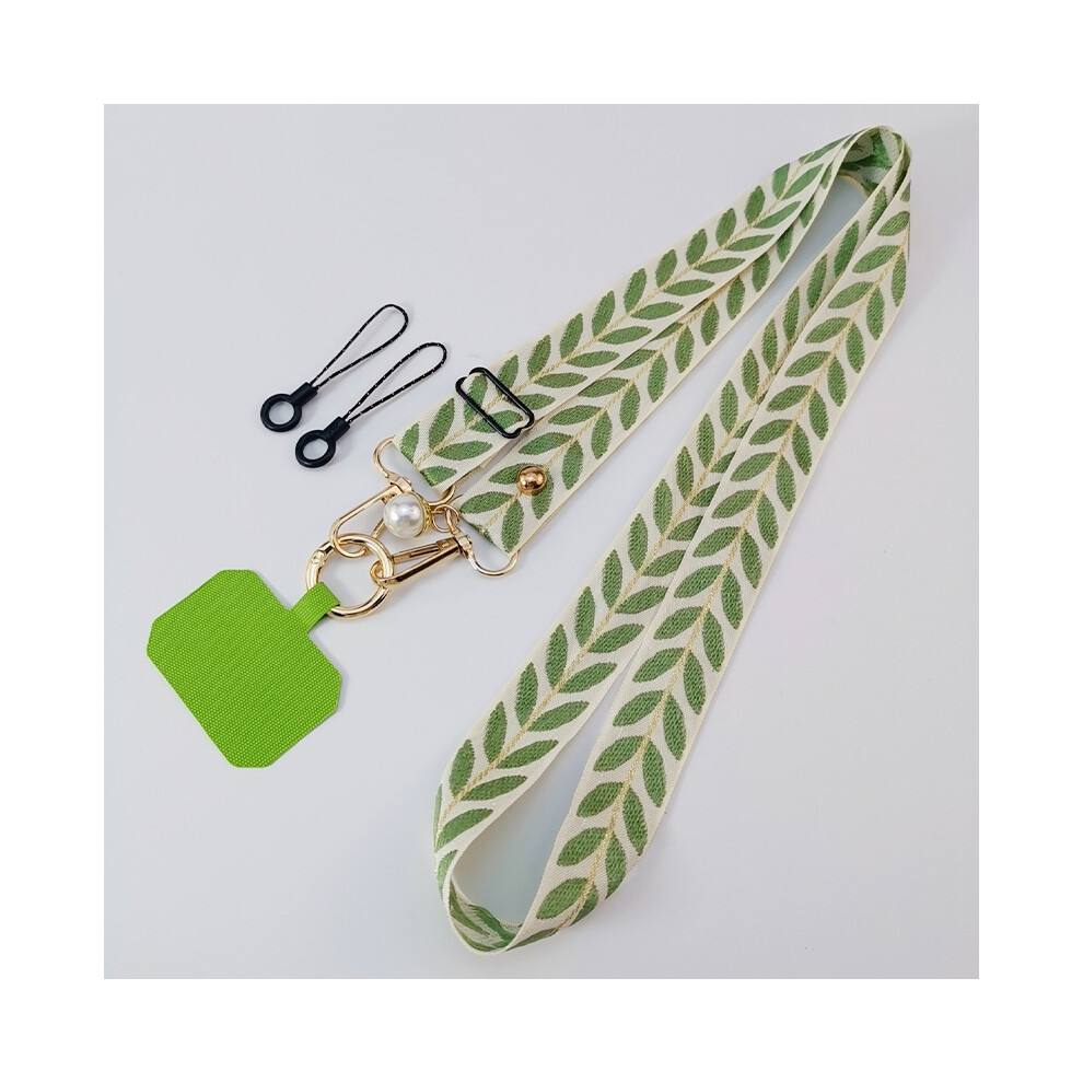 (Green) Adjustable Crossbody Long Mobile Phone Lanyard Wide Cloth Neckband Strap Rope Women's Pearl Hanging Ornaments Anti-Lost Lanyard Green 6956047684748
