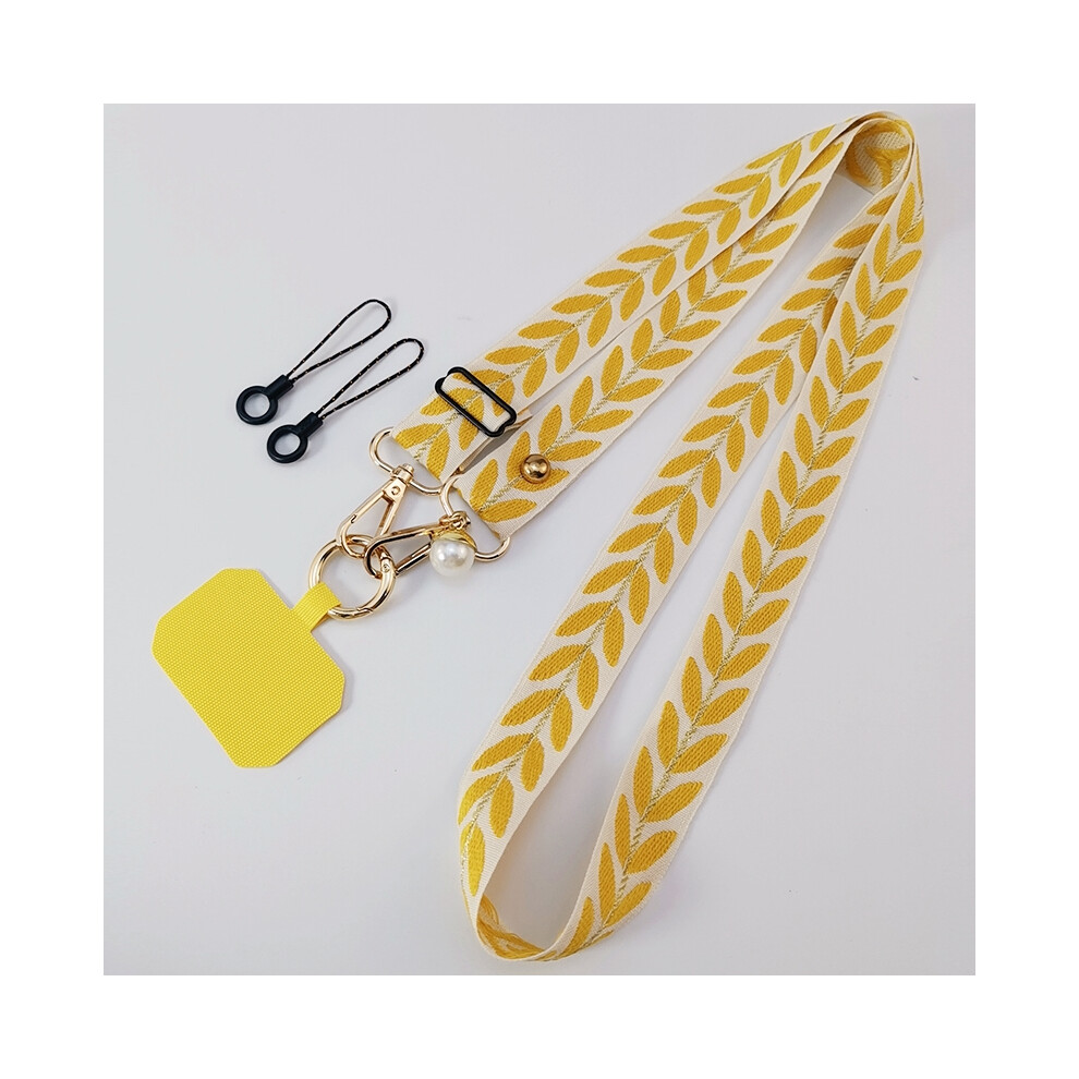 (Yellow) Adjustable Crossbody Long Mobile Phone Lanyard Wide Cloth Neckband Strap Rope Women's Pearl Hanging Ornaments Anti-Lost Lanyard Yellow 6956047684779