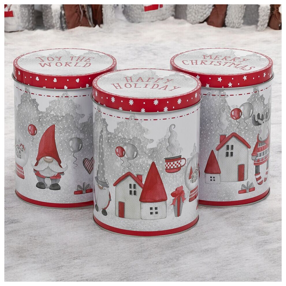 (Gnomes) 3 Pcs 1L Christmas Themed Tins Storage Boxes Set