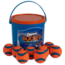 Chuckit! Bucket with 8 Medium Ultra Balls (2.5-in diameter) – Easy-clean, portable fetch bucket