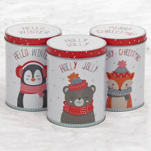 (Animals) 3 Pcs 1L Christmas Themed Tins Storage Boxes Set