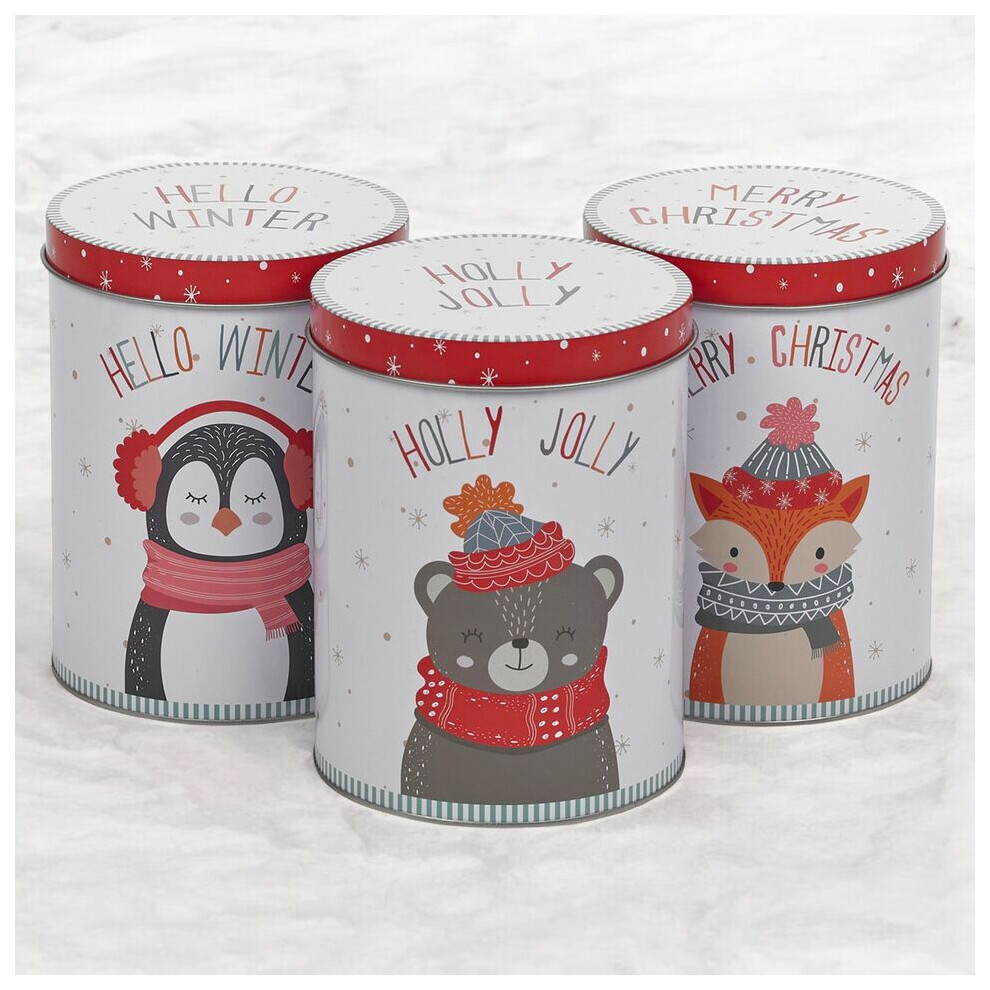 (Animals) 3 Pcs 1L Christmas Themed Tins Storage Boxes Set
