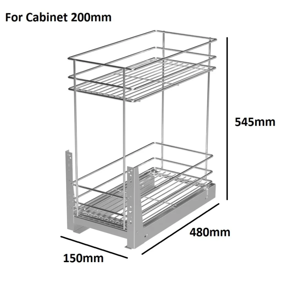 (For Cabinet 200mm) Pull Out Wire Basket Kitchen Cabinet Organizer