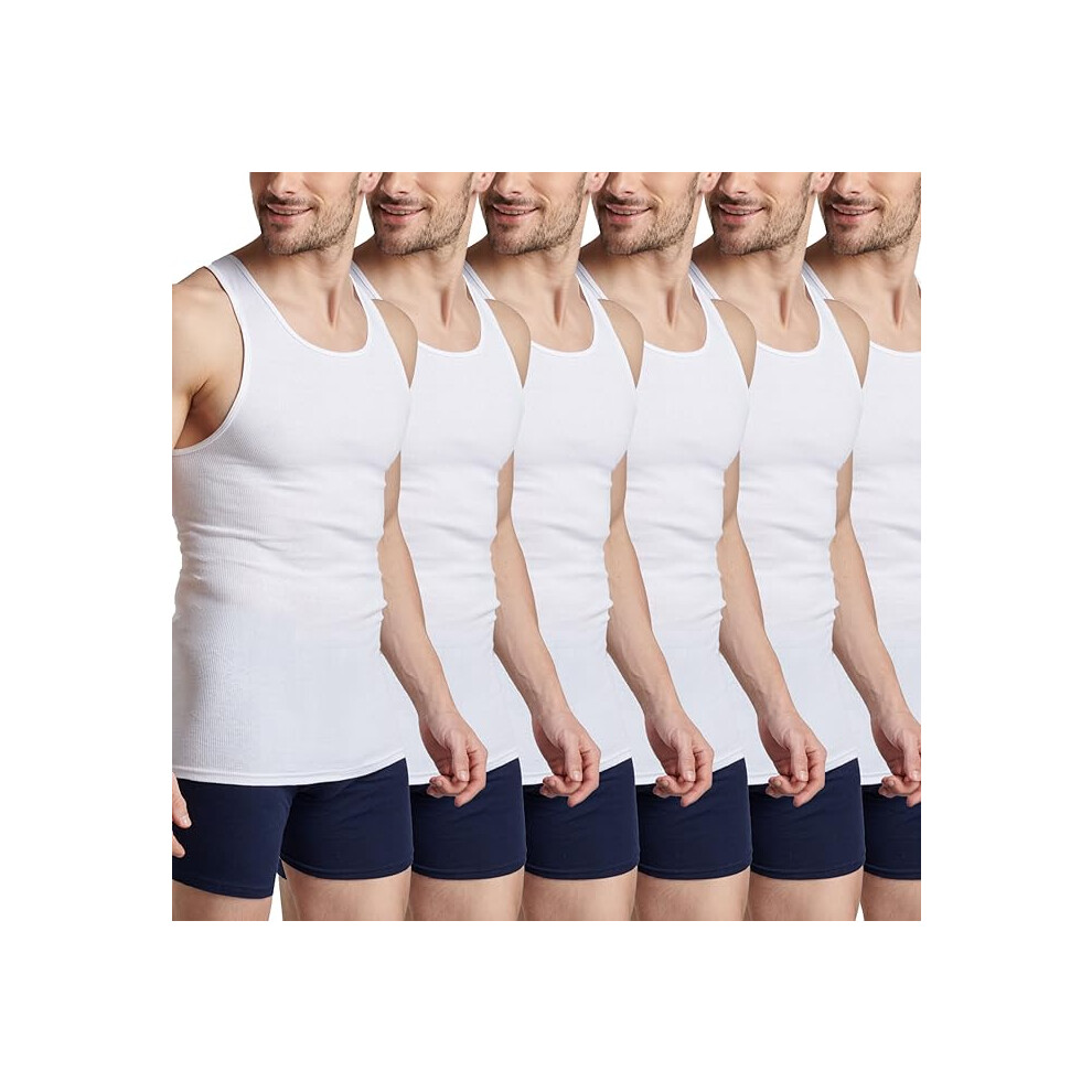 (Large) Mens Cotton Vests Sleeveless Singlets (6 Pack)