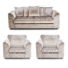 (Mink, 3 Seater + 2 x Armchair) Crystal Crushed Velvet Scatter Back Sofa Sets