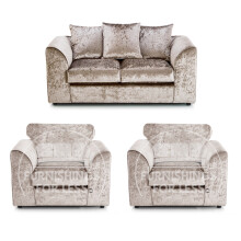 (Mink, 2 Seater + 2 x Armchair) Crystal Crushed Velvet Scatter Back Sofa Sets