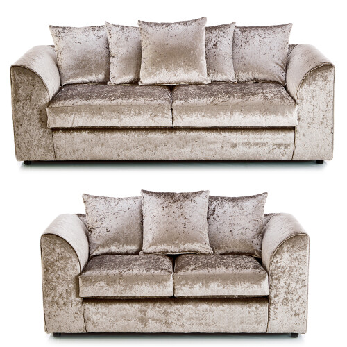 (Mink, 3 & 2 Seater) Crystal Crushed Velvet Scatter Back Sofa Sets