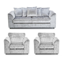 (Silver, 3 Seater + 2 x Armchair) Crystal Crushed Velvet Scatter Back Sofa Sets