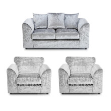 (Silver, 2 Seater + 2 x Armchair) Crystal Crushed Velvet Scatter Back Sofa Sets