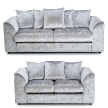 (Silver, 3 & 2 Seater) Crystal Crushed Velvet Scatter Back Sofa Sets