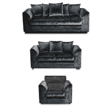 (Black, 3 & 2 Seater + Armchair) Crystal Crushed Velvet Scatter Back Sofa Sets
