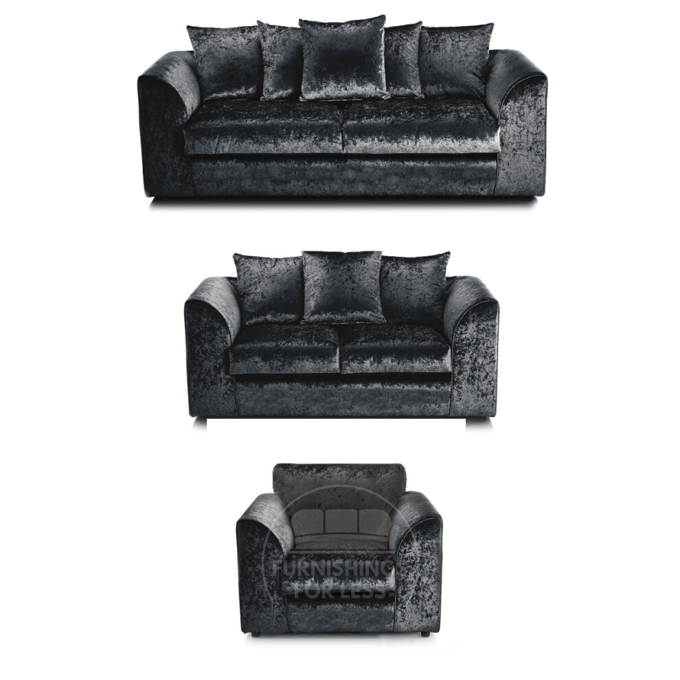(Black, 3 & 2 Seater + Armchair) Crystal Crushed Velvet Scatter Back Sofa Sets-image-OPC-PFDGJKR-NEW
