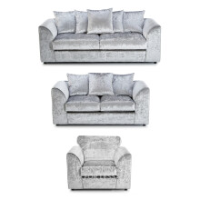 (Silver, 3 & 2 Seater + Armchair) Crystal Crushed Velvet Scatter Back Sofa Sets