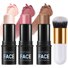 3 Stk. Kontur Highlighter Blush-pinner Med Børste - Kremkontur Bronzer-pinne For Kinn, Øyne, Lepper, Langvarig Vanntett