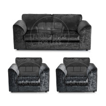 (Black, 3 Seater + 2 x Armchair) Crystal Crushed Velvet Full Back Sofa Sets