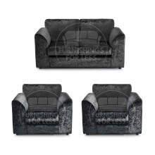 (Black, 2 Seater + 2 x Armchair) Crystal Crushed Velvet Full Back Sofa Sets