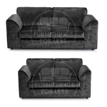 (Black, 3 & 2 Seater) Crystal Crushed Velvet Full Back Sofa Sets