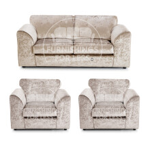 (Mink, 3 Seater + 2 x Armchair) Crystal Crushed Velvet Full Back Sofa Sets