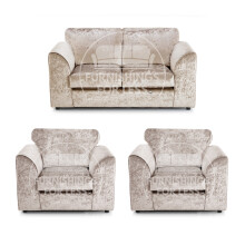 (Mink, 2 Seater + 2 x Armchair) Crystal Crushed Velvet Full Back Sofa Sets