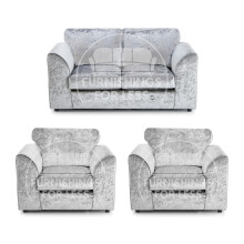 (Silver, 2 Seater + 2 x Armchair) Crystal Crushed Velvet Full Back Sofa Sets