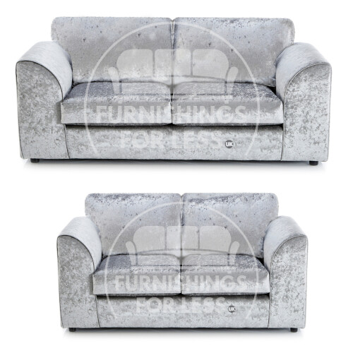 (Silver, 3 & 2 Seater) Crystal Crushed Velvet Full Back Sofa Sets