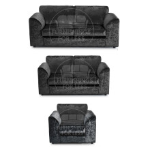 (Black, 3 & 2 Seater + Armchair) Crystal Crushed Velvet Full Back Sofa Sets