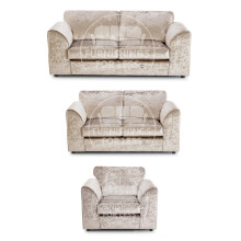 (Mink, 3 & 2 Seater + Armchair) Crystal Crushed Velvet Full Back Sofa Sets