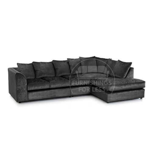 (Black, 5 Seater Right Hand Facing Corner) Crystal Crushed Velvet Scatter Back Corner Sofa Range