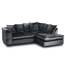 (Black, 4 Seater Right Hand Facing Corner) Crystal Crushed Velvet Scatter Back Corner Sofa Range