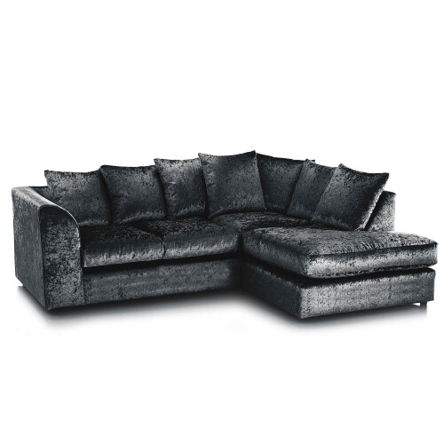 (Black, 4 Seater Right Hand Facing Corner) Crystal Crushed Velvet Scatter Back Corner Sofa Range
