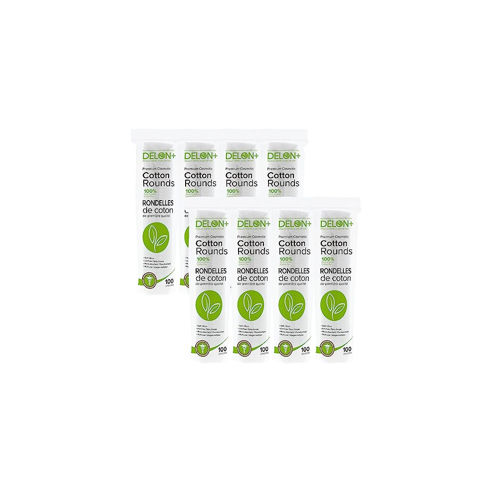 Delon+ Premium Cotton Rounds With Aloe Vera & B5 Provitamin - 100 Count Pack Of 8
