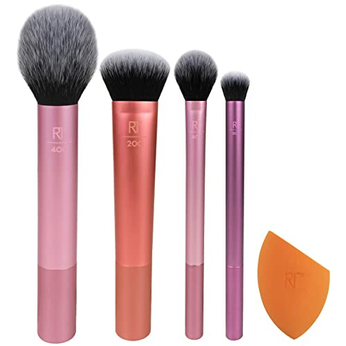 Real Techniques REAL TECHNIQUES,5 Count (Pack of 1) Everyday Essentials Makeup Brush Complete Face Set (Miracle Complexion Sponge, Expert Face, Blush, Setting and