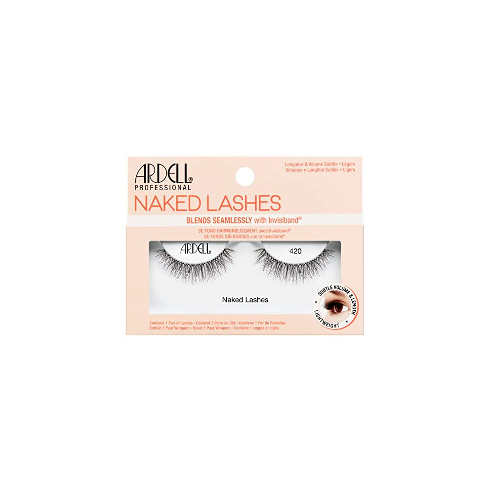 Ardell False Eyelashes Naked Lash 420 Black Light Airy Super Soft Comfortable Invisiband Light Criss-Crossing Short Length Natural Look Vegan-Friendly