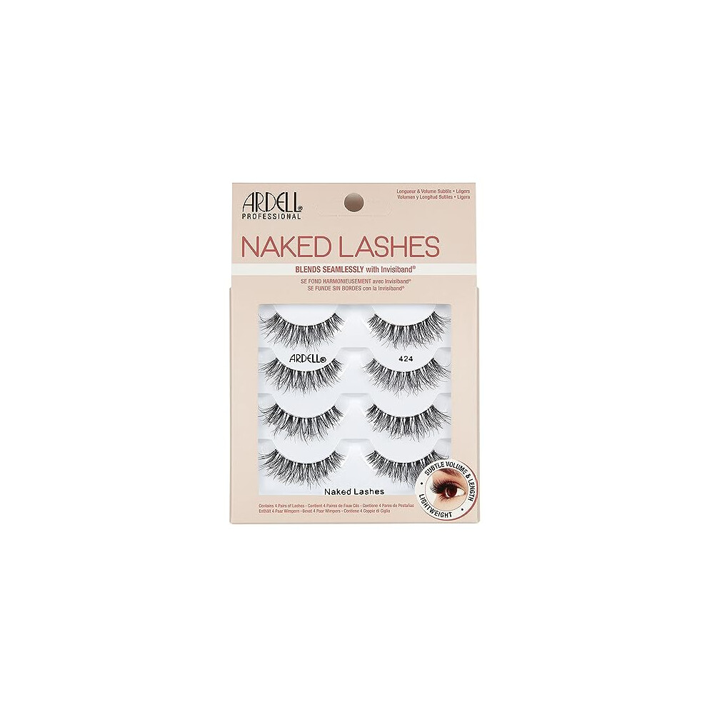 Ardell False Eyelashes Naked Lash 424 4 Pairs Multipack Black Fluffy Barely-There Natural Enhances Eyes Super Soft Lashes Comfortable Invisiband