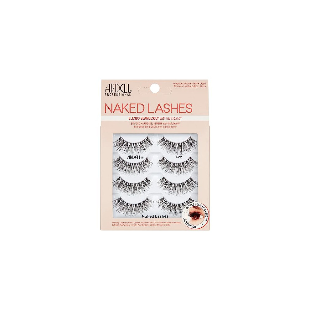 Ardell False Eyelashes Naked Lash 422 4 Pairs Multipack Black Natural Lashes Subtle Volume Subtle Length Super Soft Comfortable Invisiband Mid-Length