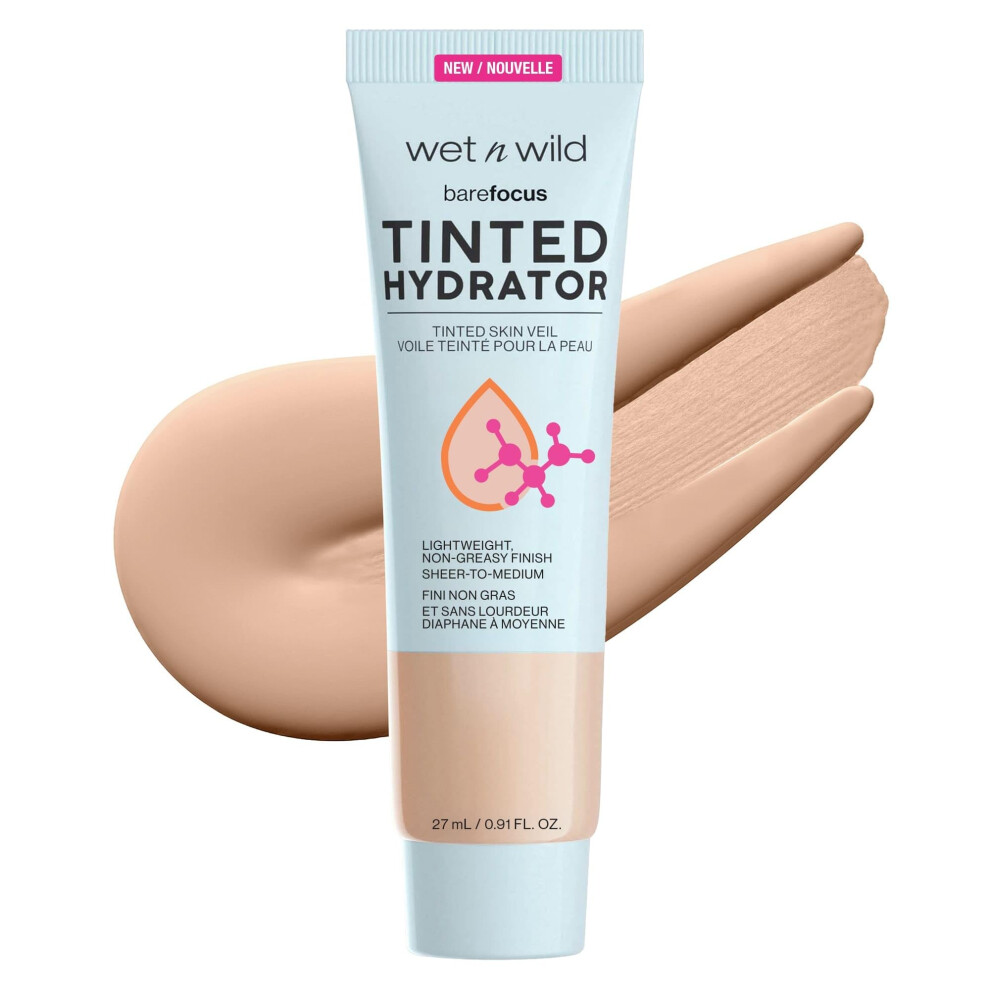 Wet n Wild, Bare Focus Tinted Hydrator, Tinted Moisturizing Cream, Luminous Skin, Light to Medium Coverage, Semi-Matte Finish, Hyaluronic Acid and