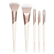 EcoTools Luxe Natural Elegance Professional Face Makeup & Foundation Brush Set, For Face, Cheek, and Eye Makeup, Ecofriendly Makeup Brushes, Pink,