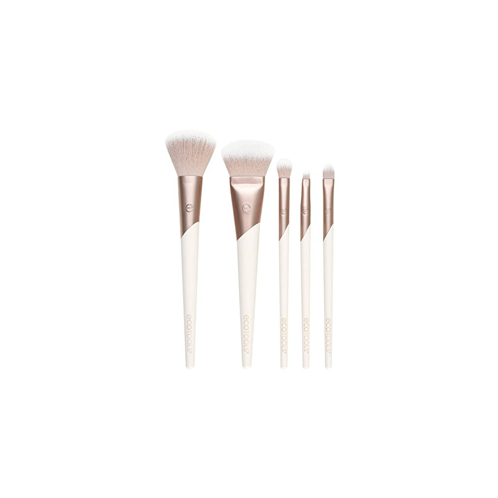 EcoTools Luxe Natural Elegance Professional Face Makeup & Foundation Brush Set, For Face, Cheek, and Eye Makeup, Ecofriendly Makeup Brushes, Pink,