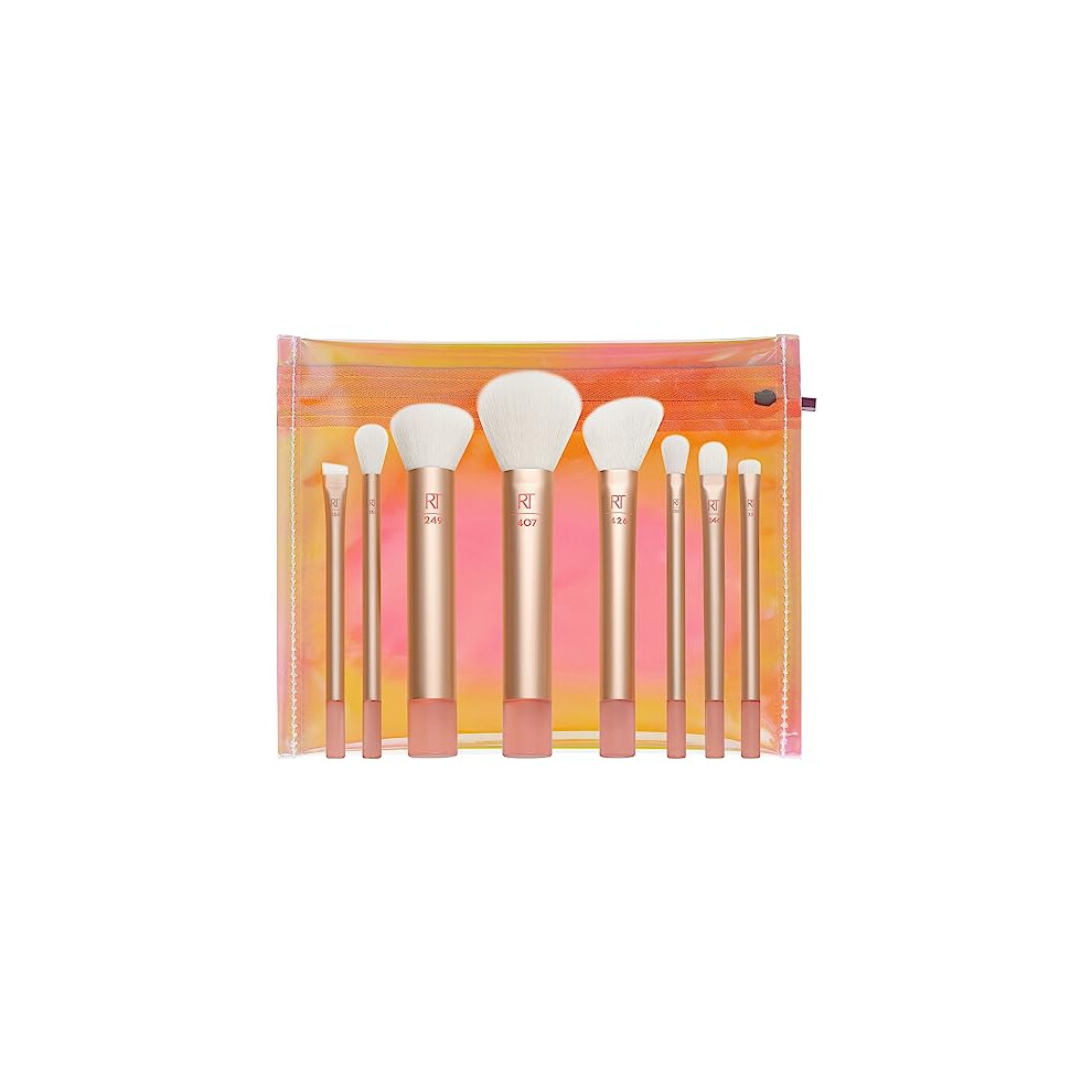 REAL TECHNIQUES The Wanderer Make up Brush Kit, Premium and Professional 8 Midi-size Brush Set with Bag, Soft Bristles, Foundations, Powders, and