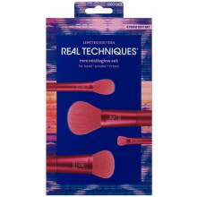 REAL TECHNIQUES Limited Edition Mini Mistleglow Makeup Brush Holiday Kit, For Liquid, Powder, and Cream Makeup, Stocking Stuffer, Pink, 4 Piece Set