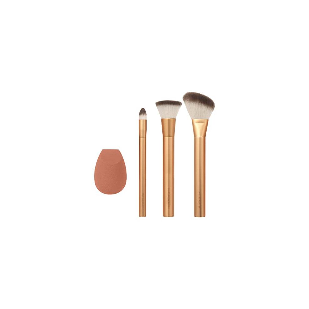 EcoTools Precious Metals Face Blend & Sculpt Set, Makeup Brush Kit, Foundation Brush, Ecofriendly Makeup Brush Kit, Recycled Aluminum, Chrome,