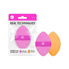 Real Techniques Miracle 2-In-1 Powder Puff, Dual-Sided Makeup Blending Puff, Reversible Elastic Band, Precision Makeup Sponge & Powder Puff, For
