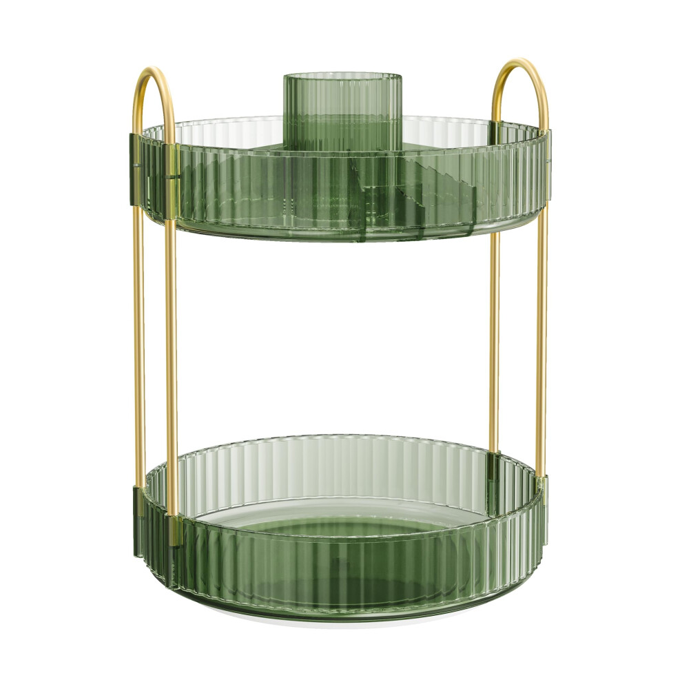 SONGMICS Makeup Organiser Rotating, 2-Tier Round Skincare Organiser, Customisable, Toiletries Cosmetics Organiser, Gift, Pale Green JKA012C01