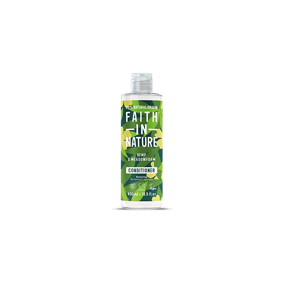 Faith In Nature Natural Hemp & Medowfoam Conditioner, Restoring, Vegan & Cruelty Free, No SLS or Parabens, For Normal to Dry Hair, 400ml