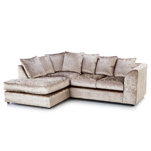 (Mink, 4 Seater Left Hand Facing Corner) Crystal Crushed Velvet Scatter Back Corner Sofa Range