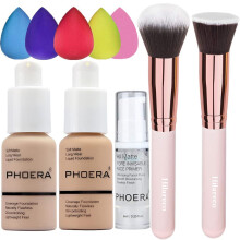 2 PCS PHOERA Foundation Full Coverage Foundation PHOERA Primer,Kabuki Makeup Brushes Foundation Brush Powder Brush,5 Makeup Sponge,30ml PHOERA Matte