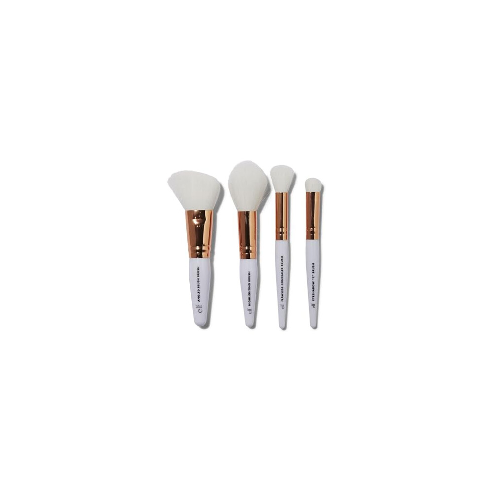 Rose Gold Travel Brush Kit, 4 On-the-Go Makeup Brushes For Concealer, Eyeshadow, Highlighter & Blush, Flawlessly Blends, Highlights & Sculpts