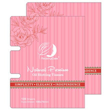 Facial Oil Blotting Paper Sheets - Pack of 2 Handy Rosy Oil Absorbing Tissues, Easy Take Out Design - Skin Care for Face or Make Up Must Have