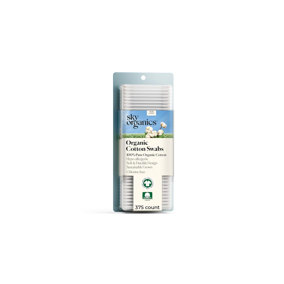 Sky Organics Organic Cotton Swabs By (375 Ct.) Natural Cotton Buds, Cruelty-Free Cotton Swabs, Biodegradable, All Natural Cotton Swabs, Chlorine-Free